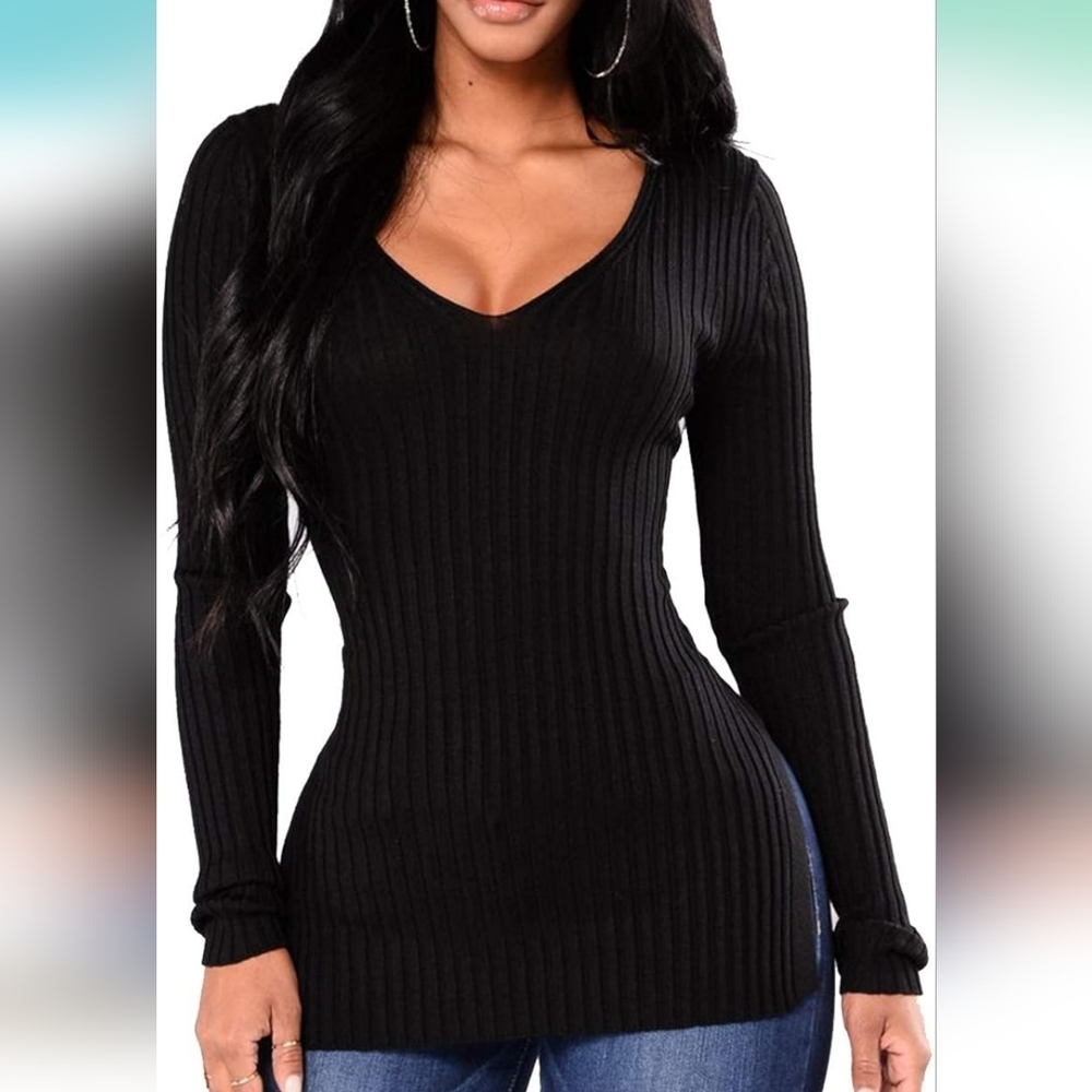 Super Stretchy Black V Neck Sweater - Women's Size Small